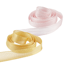 Golden & Rose Gold Expandable Brass Braided Wire Mesh, Flat Mesh Chain, with Spool, for Hair Accessory Jewelry Making, Golden & Rose Gold, 10~50x1mm, 2 colors, 1m/color, 2m/box.