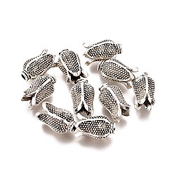 Античное Серебро Сплавочные овальные бусины тибетского стиля , цветок, античное серебро, 11x6 мм, отверстие : 1.8 мм