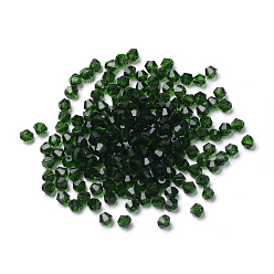 Dark Green Imitation 5301 Bicone Beads, Transparent Glass Faceted Beads, Dark Green, 4x3mm, Hole: 1mm, about 720pcs/bag