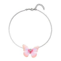 Легкий Лосось Ожерелья с подвеской в виде бабочки из стеклянного бисера в стиле бохо, светлый померанцевый, 8.27~19.69 дюйм (21~50 см)