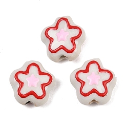 Красный Фарфоровые эмалевые бусины ручной работы, цветок, пастельный фарфор, красные, 12x5.5~6.5 мм, отверстие : 1.8 мм