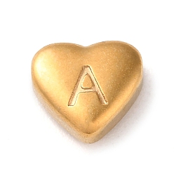 Letter A 201 Stainless Steel Beads, Golden, Heart, Letter A, 7x8x3.5mm, Hole: 1.5mm