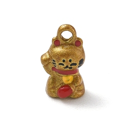 Gold Alloy Enamel Pendants, Maneki Neko Charms, Gold, 14x8x7mm, Hole: 2mm