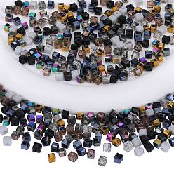 Black 2 Bags Imitation Artificial Crystal Glass Beads, Faceted Cube, Mixed Style, Black, 4x4x4mm, Hole: 1.2mm, about 100pcs/bag