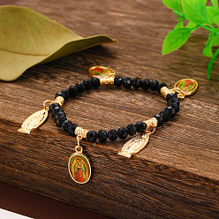 Черный Браслеты из сплава с подвесками на тему Девы Марии, браслеты из смоляных бусин для мужчин и женщин, чёрные, внутренний диаметр: 2 дюйм (5 см)