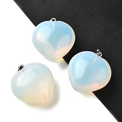 Опал Opalite подвески, с латунной привязкой на поруки, сердце прелести, платина, 26.5~27x25x13.5~14 мм, отверстие : 6.5x3.5 мм