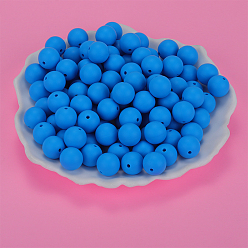 Dodger Blue Round Silicone Focal Beads, Chewing Beads For Teethers, DIY Nursing Necklaces Making, Dodger Blue, 15mm, Hole: 2mm