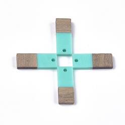 Turquoise Resin & Walnut Wood Pendants, Rectangle, Turquoise, 23x9x3.5mm, Hole: 1.8mm
