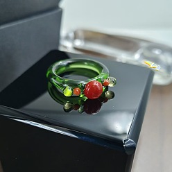 Verde Anillos de dedo del lampwork hecho a mano, rondo, verde, tamaño de EE. UU. 6 1/2 (16.9 mm)