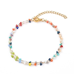 Golden Glass Beaded Multi-strand Bracelet, with 304 Stainless Steel Lobster Claw Clasps, Faceted, Triangle, Colorful, Golden, 7-5/8 inch(19.5cm)