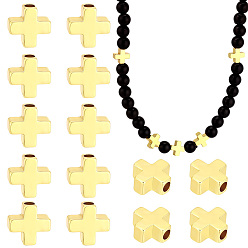 Cross 60Pcs Brass Beads, Real 18K Gold Plated, Cross, 6x6mm