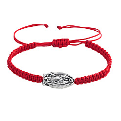 Red Adjustable Braided Nylon Cord Bracelets, Alloy Our Lady of Guadalupe Jewelry for Women Men, Red, 11.02 inch(28cm)