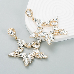 Crystal Alloy Rhinestone Earring, Star, Crystal, 77x60mm