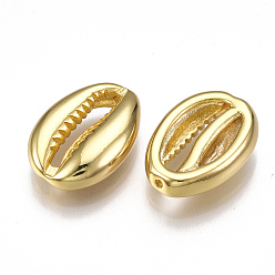 Настоящее золото 18K Латунные бусины, форма раковины каури, без никеля , реальный 18 k позолоченный, 14x10x4 мм, отверстие : 0.8 мм