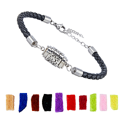Couleur Mélangete 1pc 304 Bracelets diffuseurs de parfum en acier inoxydable à maillons colonnes, Bracelets de corde de cuir d'imitation, couleur inox, avec 1sac éponge coussinets parfumés, couleur mixte, 7.36 pouce (18.7 cm)