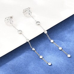 Нержавеющая Сталь Цвет 304 серьги-гвоздики с кисточками из нержавеющей стали с прозрачным кубическим цирконием, солнце, цвет нержавеющей стали, 87.5x13 мм