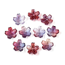 Темно-Красный Расписные прозрачные стеклянные шапочки для запекания, 5-лепестков цветка, с блеском порошок, темно-красный, 12~12.5x4.5~5 мм, отверстие : 1.2~1.4 мм, Около 1750 шт / 1000 г