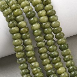 Olive Drab Natural Chinese Jade Southern Jade Beads Strands, Smooth Rondelle, Olive Drab, 8~9x5~5.5mm, Hole: 1.4mm, about 69~74pcs/strand, 14.57~15.16''(37~38.5cm)
