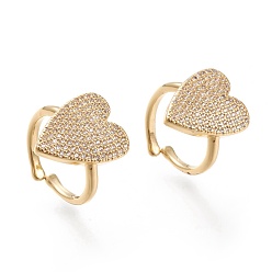 Настоящее золото 18K Регулируемые латунные кольца микро манжеты из прозрачного циркония, открытые кольца, долговечный, сердце, настоящий 18 позолоченный 4, размер США 4 1/4 (15 мм)