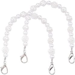 Белый Пластиковые ручки сумки с имитацией жемчуга, круглые и розовые бусы, с застежками-лобстерами из цинкового сплава, белые, 25.5 см