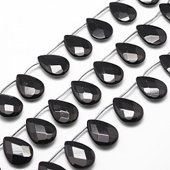 Black Onyx Бусины из натурального черного оникса, сверху просверленные бусы, граненые, класс А, слеза, окрашенная и подогревом, 20x15x6 мм, отверстие : 2 мм, около 20 шт / нитка, 15.16 дюйм ~ 15.35 дюйм