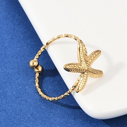 Золотой 304 открытые манжеты из нержавеющей стали, морская звезда, золотые, 14x14 мм, размер США 8 1/2 (18.5 мм)