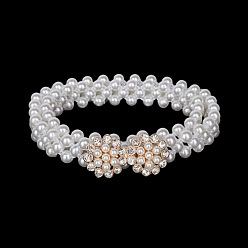 Цветок Сплав кристаллов горного хрусталя и пластиковый искусственный жемчуг бисерные цепочки на талию живот для женщин, белые, золотые, цветок, 600 мм