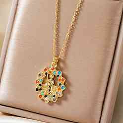 Разноцветный Ретро латунные подвески с кубическим цирконием в виде святого, религиозные ожерелья, идеальный подарок на каждый день и для вечеринок, золотые, красочный, 15.75 дюйм (40 см)