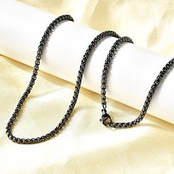 Черный Цвет Металла 3мм 201 ожерелья из нержавеющей стали с цепочкой-коробкой, долговечный, стойки покрытие, металлический черный , 27.60 дюйм (70.1 см)