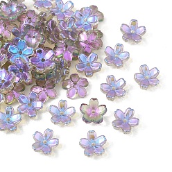 Средний Фиолетовый 50 шт. прозрачных гальванических стеклянных шариков, 5-патальный цветок, средне фиолетовый, 10~11x4~4.5 мм, отверстие : 1.2~1.4 мм