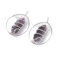 Amethyst Natural Amethys Big Pendants, with Brass Findings, Teardrop, 69~71x49~51.5x15~18mm, Hole: 5x6mm