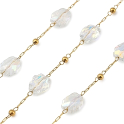 Прозрачный АВ 316 цепные цепи из нержавеющей стали, с 304 бусинами в виде пингвинов из нержавеющей стали и стекла, ионное покрытие (ip), реальный 18 k позолоченный, пайки, с катушкой, ясно AB, 8x6.5x4 мм