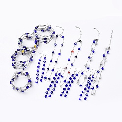 Gemischte Farbe Böser blick lampwork schmuck sets, Wickelarmbänder & Ohrringe & Halsketten, Mit facettiertem glas, unmagnetische synthetischen Hämatit, Messingrohrperlen und 304 Edelstahlzubehör, Gemischte Farbe, 2-1/8 Zoll (5.5 cm), 14.7 Zoll (37.5 cm), 110 mm, Stift: 0.8 mm