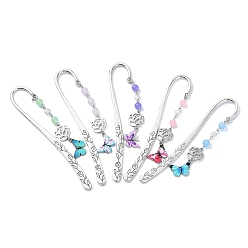 (52) Непрозрачная лаванда Закладки из сплава с круглыми бусинами из натурального и окрашенного малайзийского нефрита, закладка с цветочным крючком, кулон с бабочкой книжный маркер, разноцветные, 118 мм