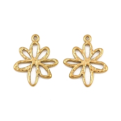 Chapado en Oro Real 18K 304 colgantes de acero inoxidable, encantos de la flor, revestimiento de iones (ip), real 18 k chapado en oro, 17x14x1.2 mm, agujero: 0.9 mm