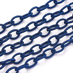 Medium Blue Handmade Nylon Cable Chains Loop, Oval, Medium Blue, 8~9x11~13x2mm, about 85cm/strand, 33.5 inch