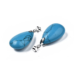 Synthetic Turquoise Synthetic Turquoise Pendants, with Alloy Findings, teardrop, Platinum, 23~24x14x8mm, Hole: 4x5mm
