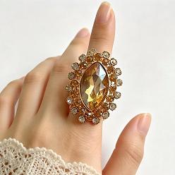 Gold Fingerringe aus Zinklegierung und Glas, Pferd Auge, mit Strass, golden, Gold, 47x37 mm, Innendurchmesser: 18 mm