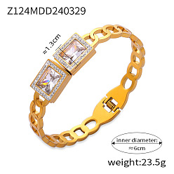 Квадрат 304 браслеты из нержавеющей стали с паве из кубического циркония, шарнирные браслеты для женщин, золотые, квадратный, внутренний диаметр: 2-3/8 дюйм (6 см)