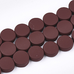Brown Spray Painted Non-magnetic Synthetic Hematite Beads Strands, Flat Round, Brown, 10x4mm, Hole: 1mm, about 44pcs/strand, 15.7 inch