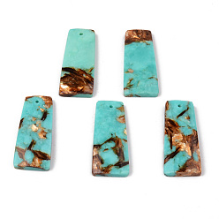Synthetic Turquoise Assembled Natural Bronzite and Synthetic Turquoise Pendants, Trapezoid, 35~36x15x4mm, Hole: 1.4mm