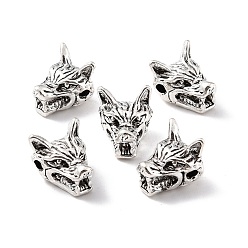 Antique Silver Alloy Beads, Wolf, Antique Silver, 9.5x10x11mm, Hole: 1.8mm