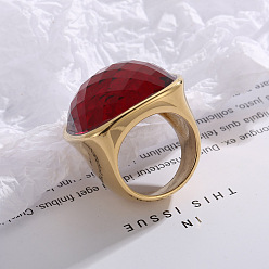 Темно-Красный Прямоугольник 304 нержавеющая сталь со стеклянными кольцами для пальцев, золотые, темно-красный, 26 мм, размер США 6 (16.5 мм)