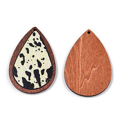 Черный Большие подвески из липы с односторонним принтом, очарование слезы, чёрные, 60x40x3 мм, отверстие : 2 мм