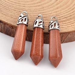 Камень с Пылевым Золотом Пуля синтетические позолоченные подвески, с фурнитурой сплавочной платины тон, 33~40x8~10 мм, отверстие : 3x2 мм