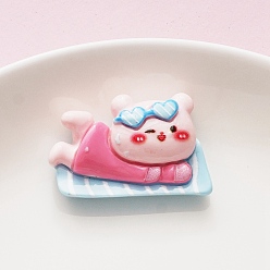 Light Sky Blue Opaque Resin Cabochons, Cartoon Bear, Light Sky Blue, 25mm