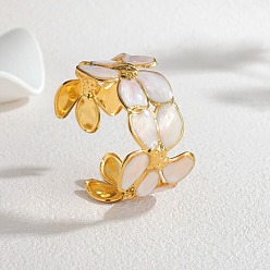 Белый Дым 304 женские браслеты-манжеты из нержавеющей стали, цветок, с эмалью, серый, внутренний диаметр: 2-1/4 дюйм (5.55 см)