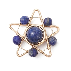 Ляпис-Лазурь Подвески из окрашенной натуральной медной проволоки из ляпис-лазури, звезды прелести, золотые, граненые, 24~25x24~26x8~8.5 мм, отверстие : 3x1.5 мм