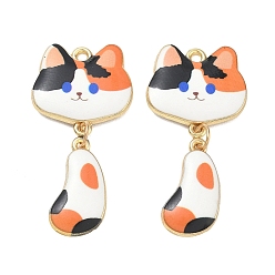 Разноцветный Печатные подвески сплава, подвески в форме кошки, стойки покрытие, золотые, красочный, 40x19.5x2.5 мм, отверстие : 1.8 мм