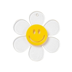 Clear Transparent Acrylic Big Pendants, Sunflower with Smiling Face Charm, Clear, 55x50.5x6mm, Hole: 2.5mm